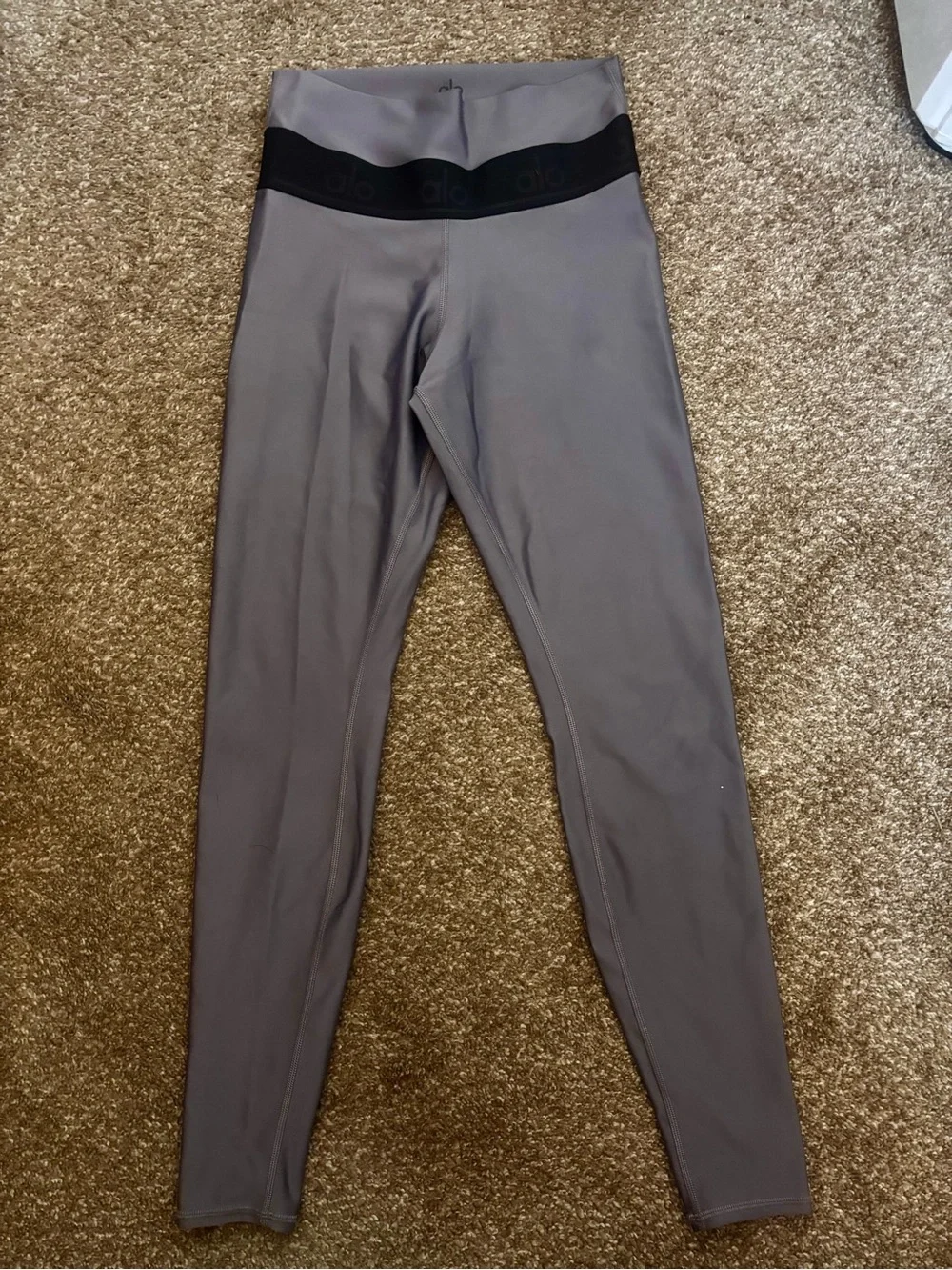 Alo Yoga High Waist Airbrush Leggings Purple Dusk/Black Logo Waistband M